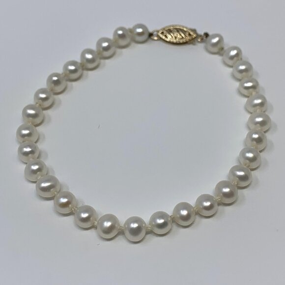 Freshwater Pearl Beaded Bracelet 14K Gold Clasp Size 6 3/4" - Picture 12 of 14